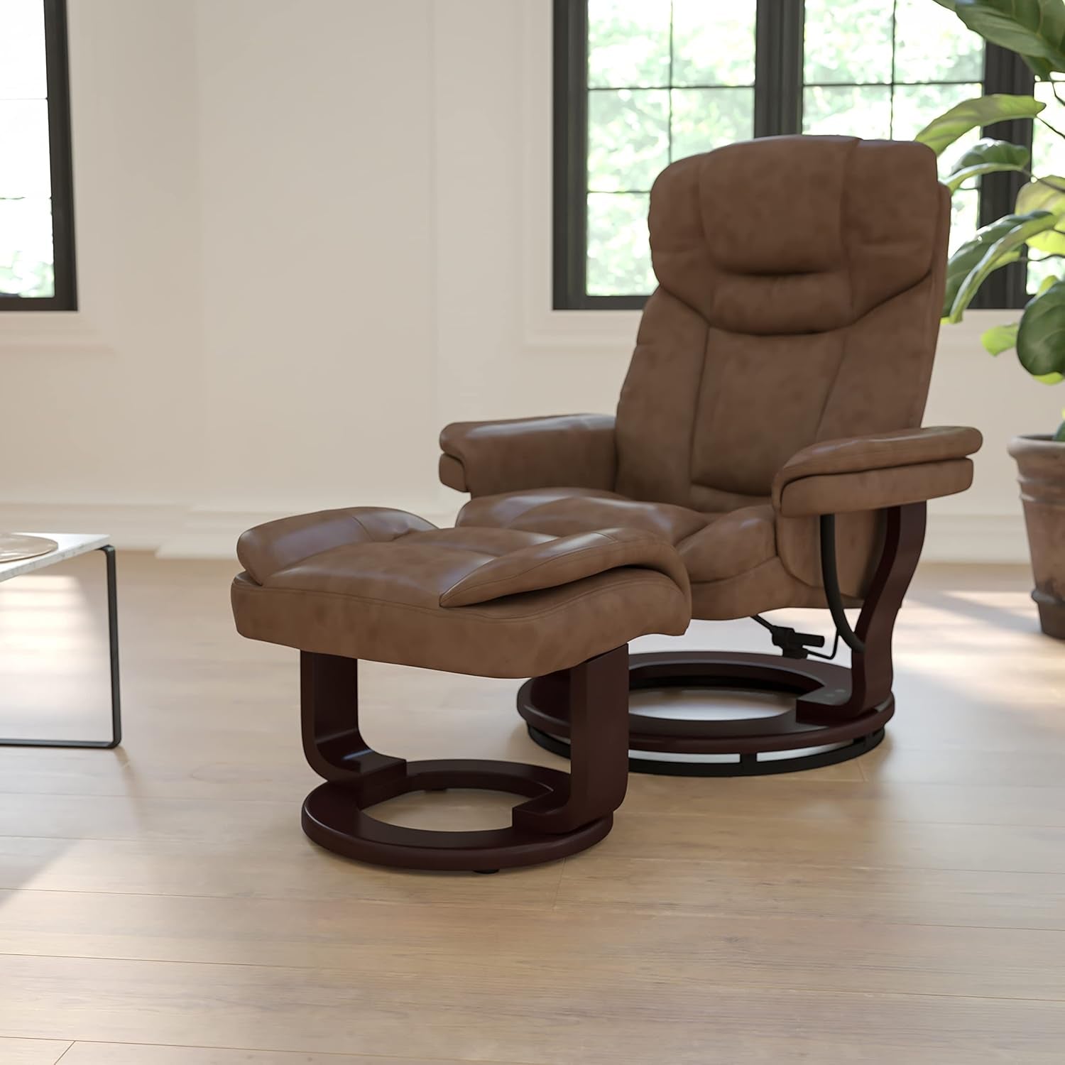 Leathersoft Recliner With Ottoman Palimino Swivel ShipItFurniture