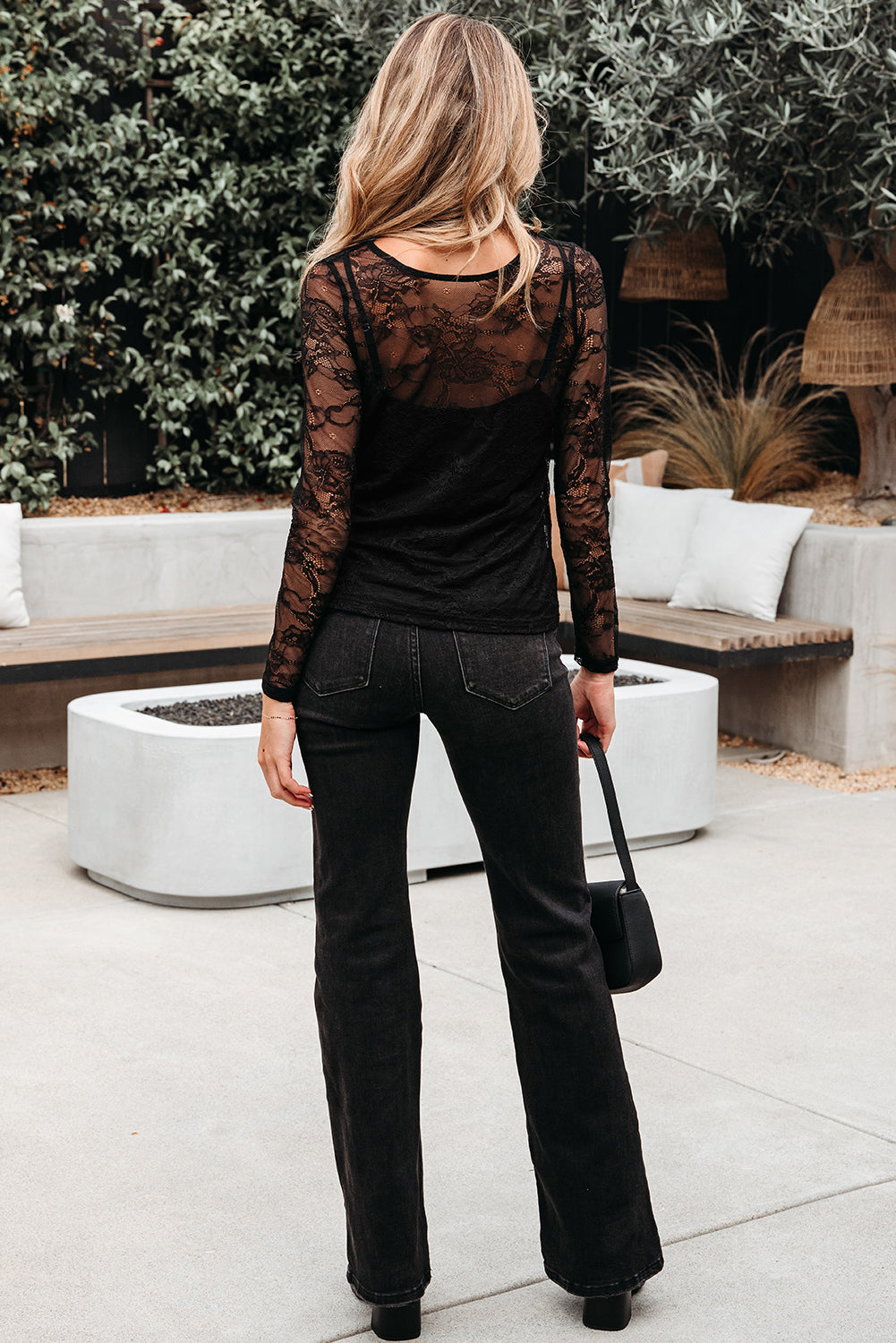 Amira Lace Crochet Mesh Slim Fit Long Sleeve Top Threaded Pear