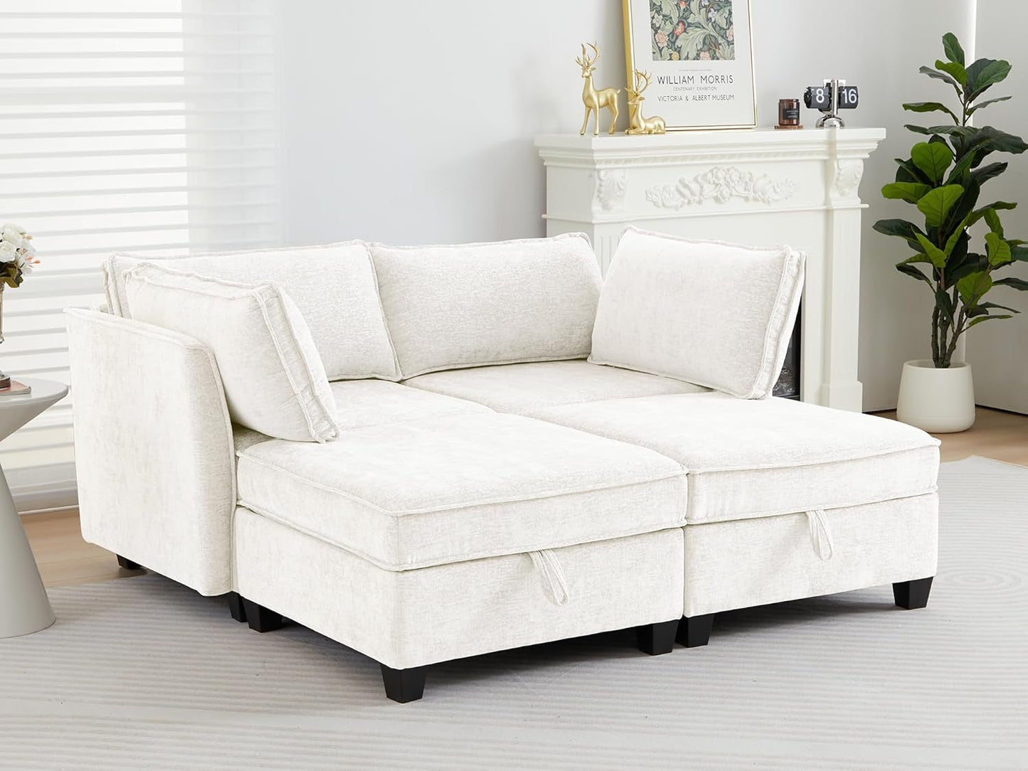 Beige Modular Sectional Sofa Featuring Sleeper Storage ShipItFurniture
