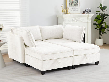 Beige Modular Sectional Sofa Featuring Sleeper Storage ShipItFurniture