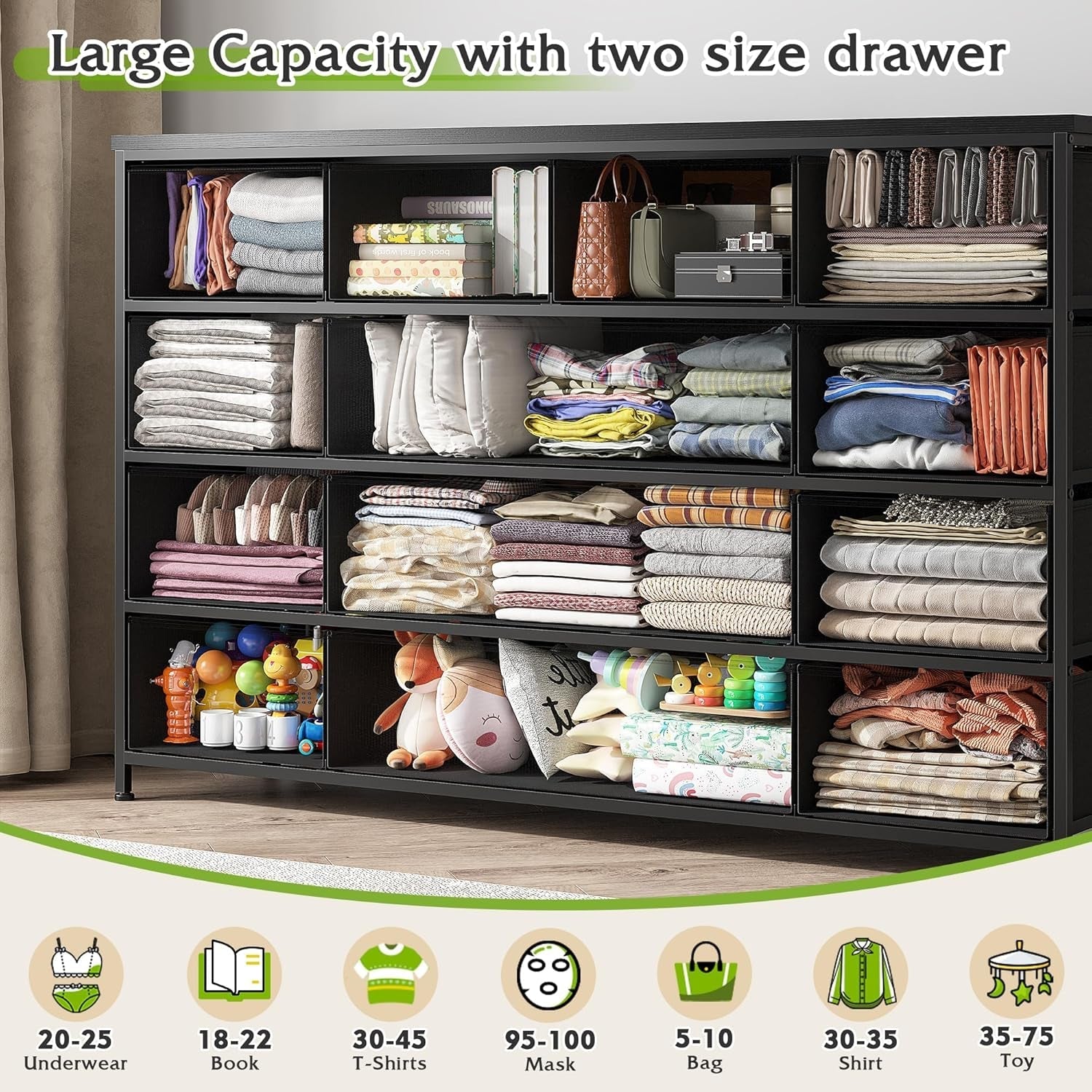 Black Dresser, Dresser for Bedroom with 13 Storage Drawers, Dressers & Chests of Drawers for 55" TV, Black Dresser for Bedroom, Long Dresser for Closet, Entryway ShipItFurniture