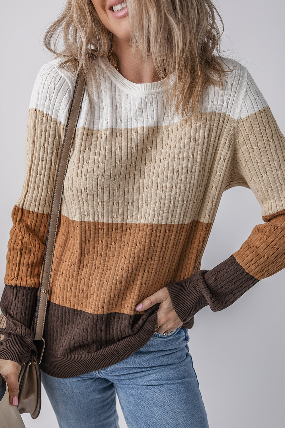 Madison Colorblock Cable Knit Sweater