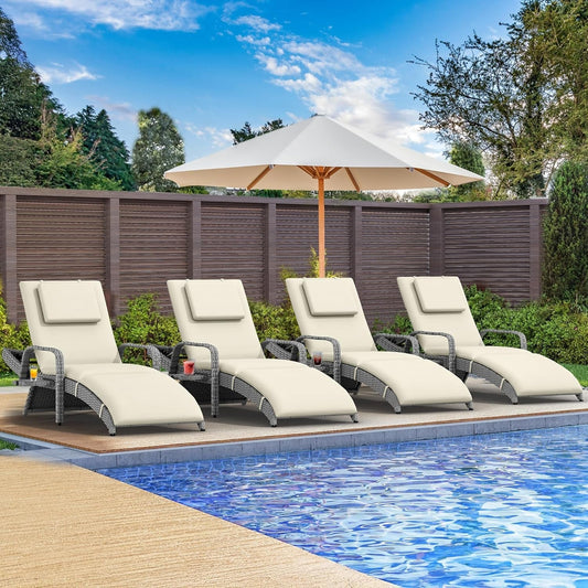 Outdoor Wicker Lounge Chair Set with Adjustable Backrest ShipItFurniture
