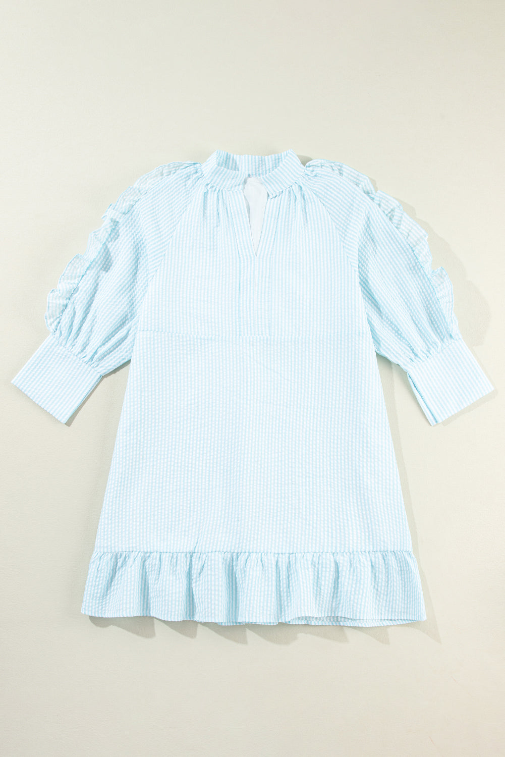 Gracie Seersucker Ruffled Puff Sleeve Mini Dress