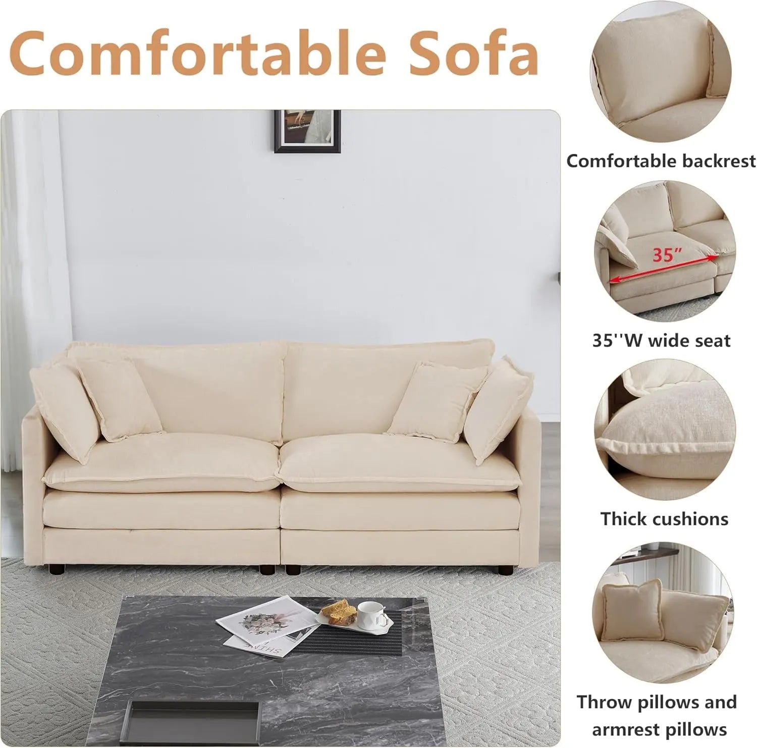 Light Coffee Chenille 2 Piece Loveseat Couch And Armchair ShipItFurniture