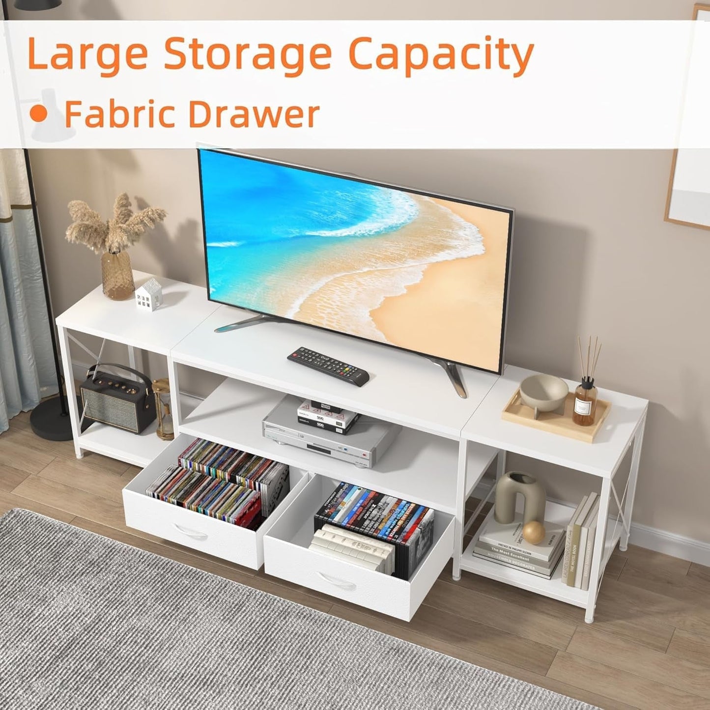 TV Stand For 55 To 65 Inch TV With Fabric Drawers Sturdy