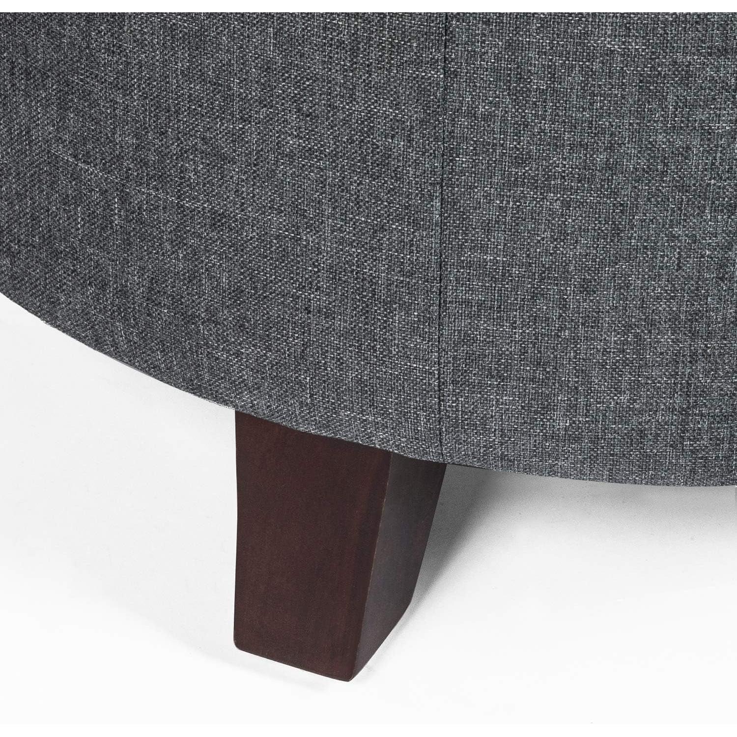 Gray Fabric Round Storage Ottoman With Button Tufting ShipItFurniture