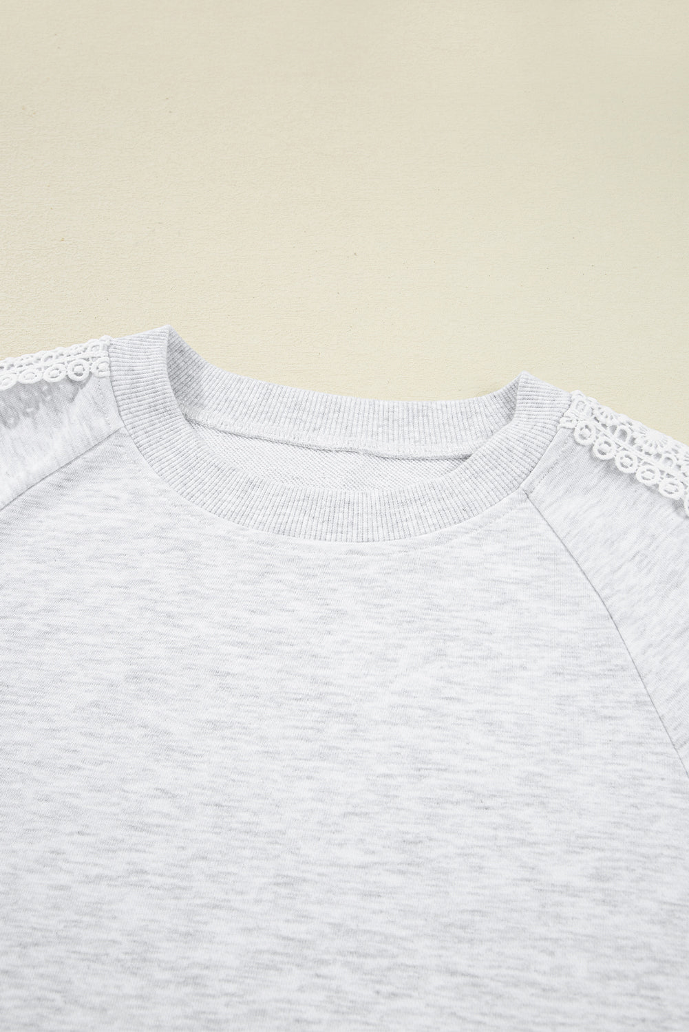 Peyton Lace Patchwork Raglan Sleeve Crew Neck Sweatshirt Threaded Pear