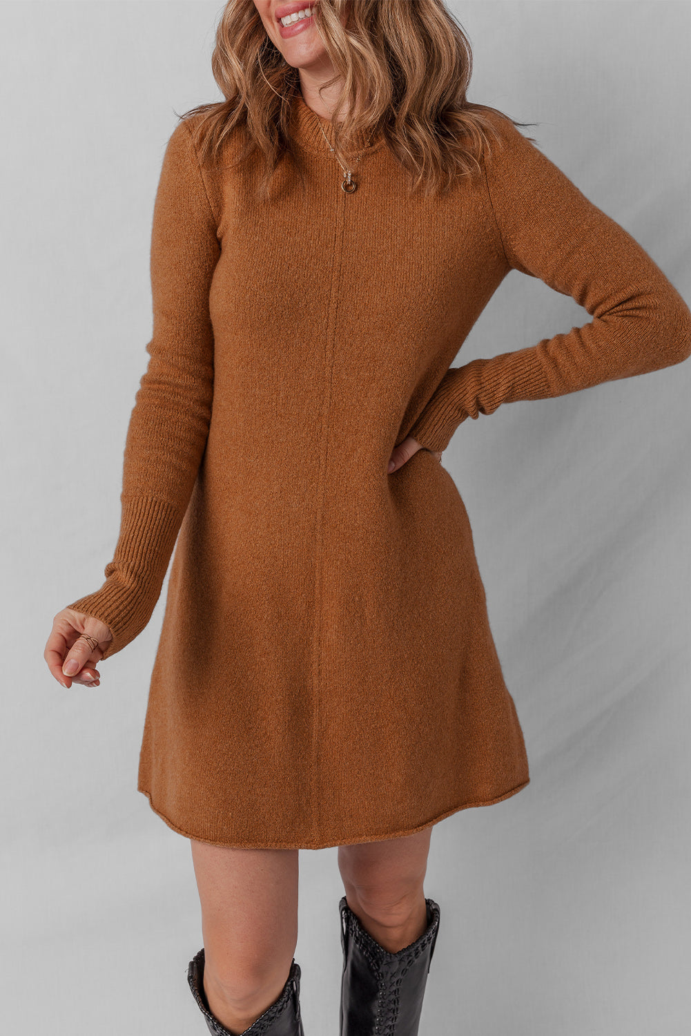 Madeline Ribbed Mini Sweater Dress Threaded Pear
