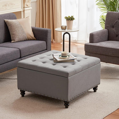 Grey Tufted Storage Ottoman Square For Living Room ShipItFurniture