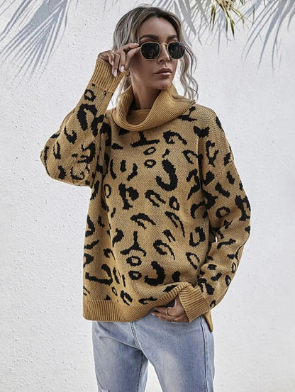 High Neck Leopard Print Sweater Anna-Kaci Wholesale