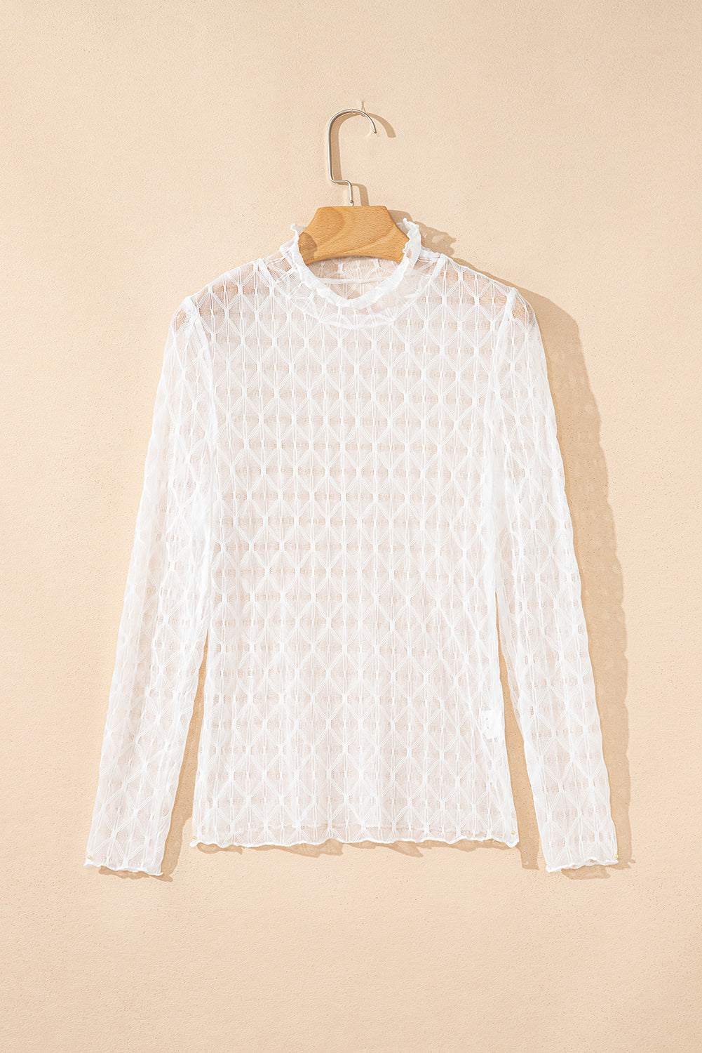 Ruth Sheer Mesh Patterned Lettuce Trim Top Threaded Pear