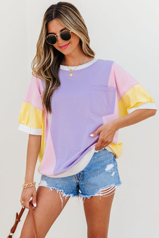 Zoe Patchwork Half Sleeve Oversized Top