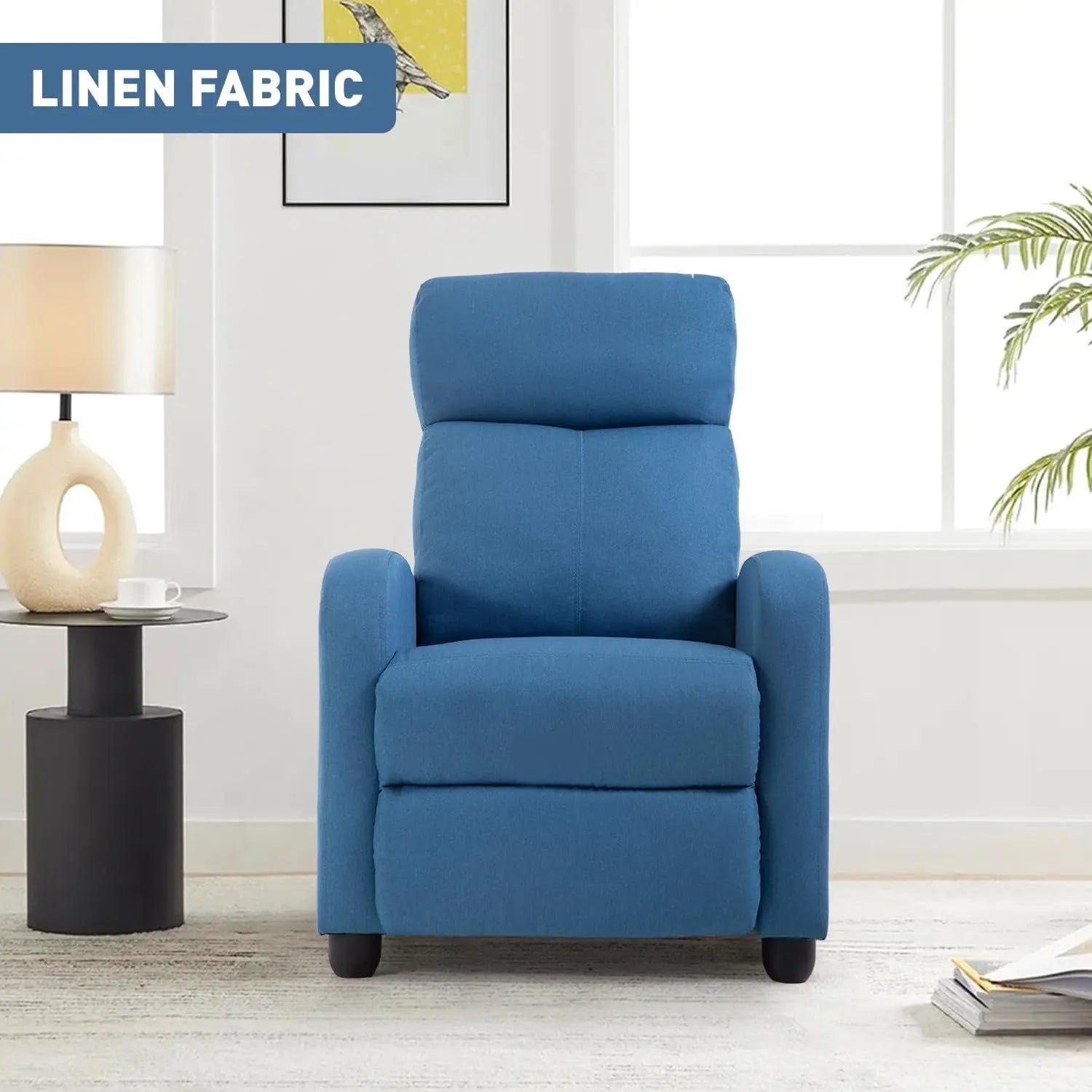 Blue Recliner Chair With Lumbar Support And Push Back Recline ShipItFurniture