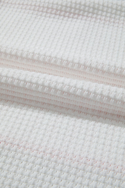 Pink Stripe Leopard Patchwork Waffle Knit Buttoned Plus Size Hoodie