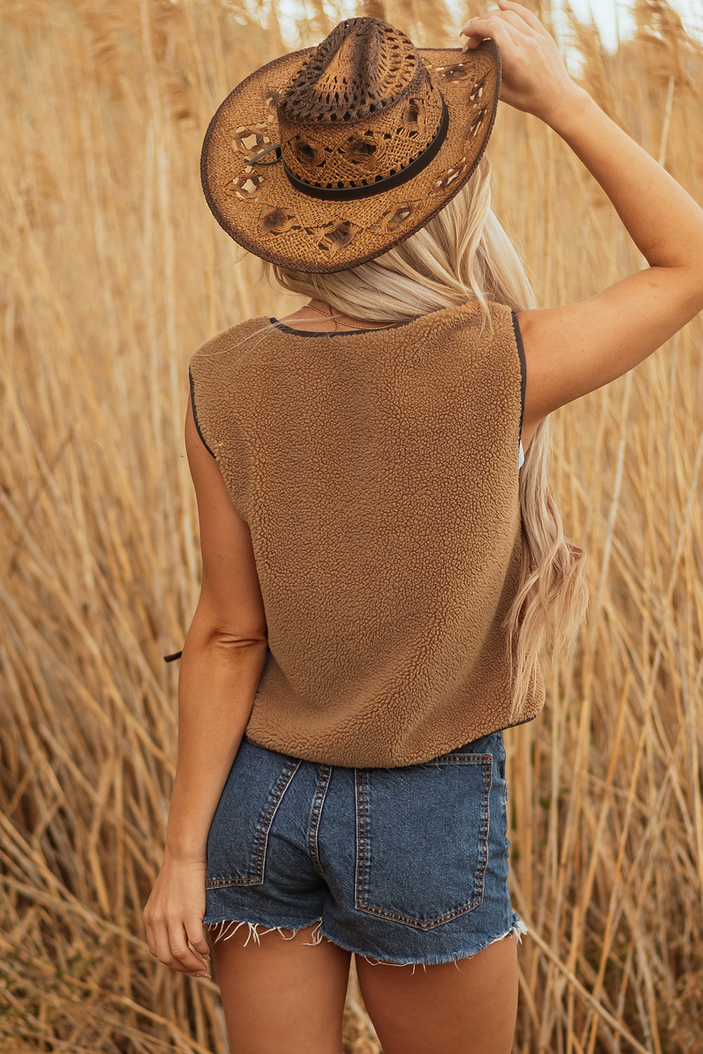 Nicole Contrast Trim Tie Front Sherpa Vest