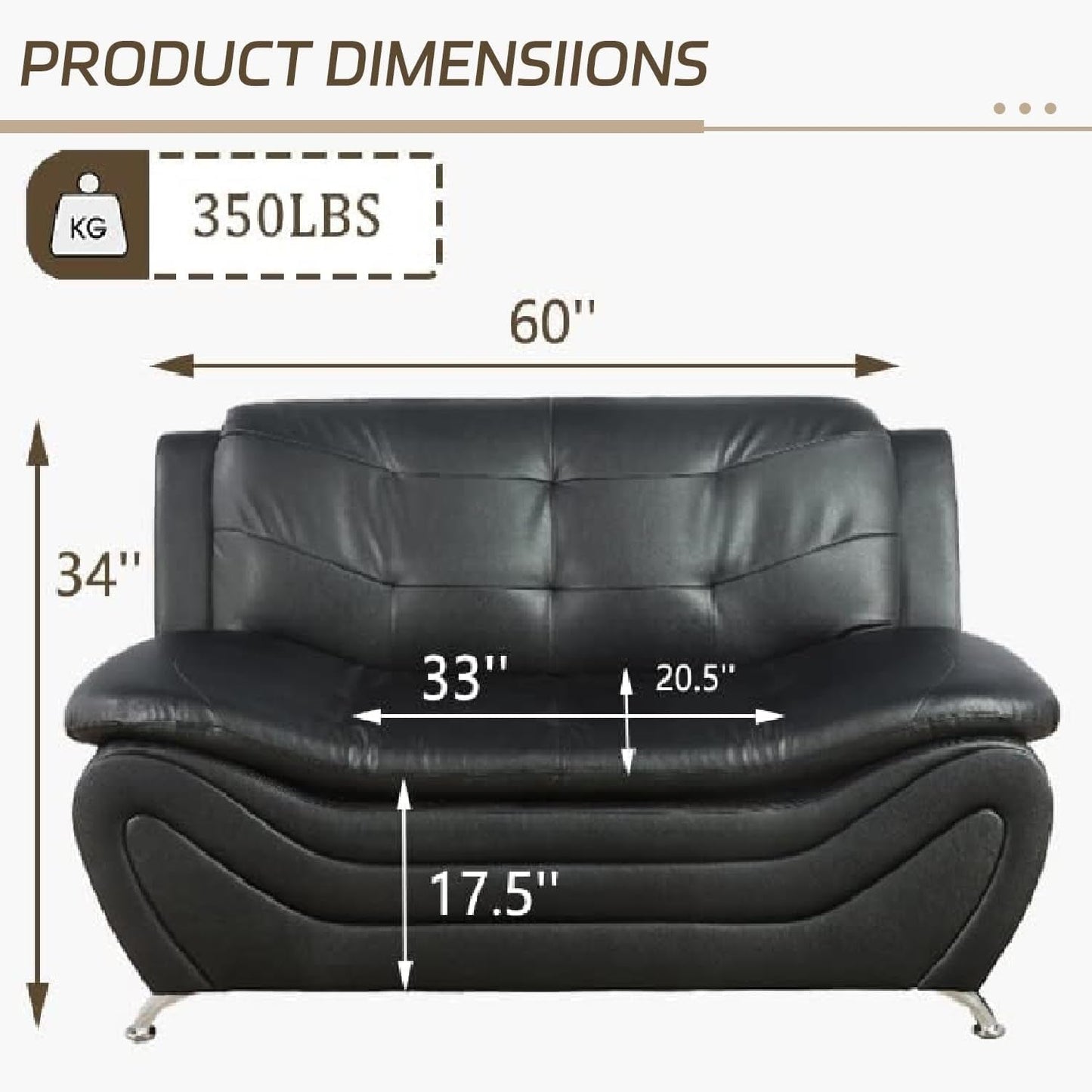 Contemporary Living Room Furniture Set, Faux Leather Sofa Set for Living Room/House/Bedroom/Office/Apartment (Black-A, Loveseat), F45&F46 ShipItFurniture