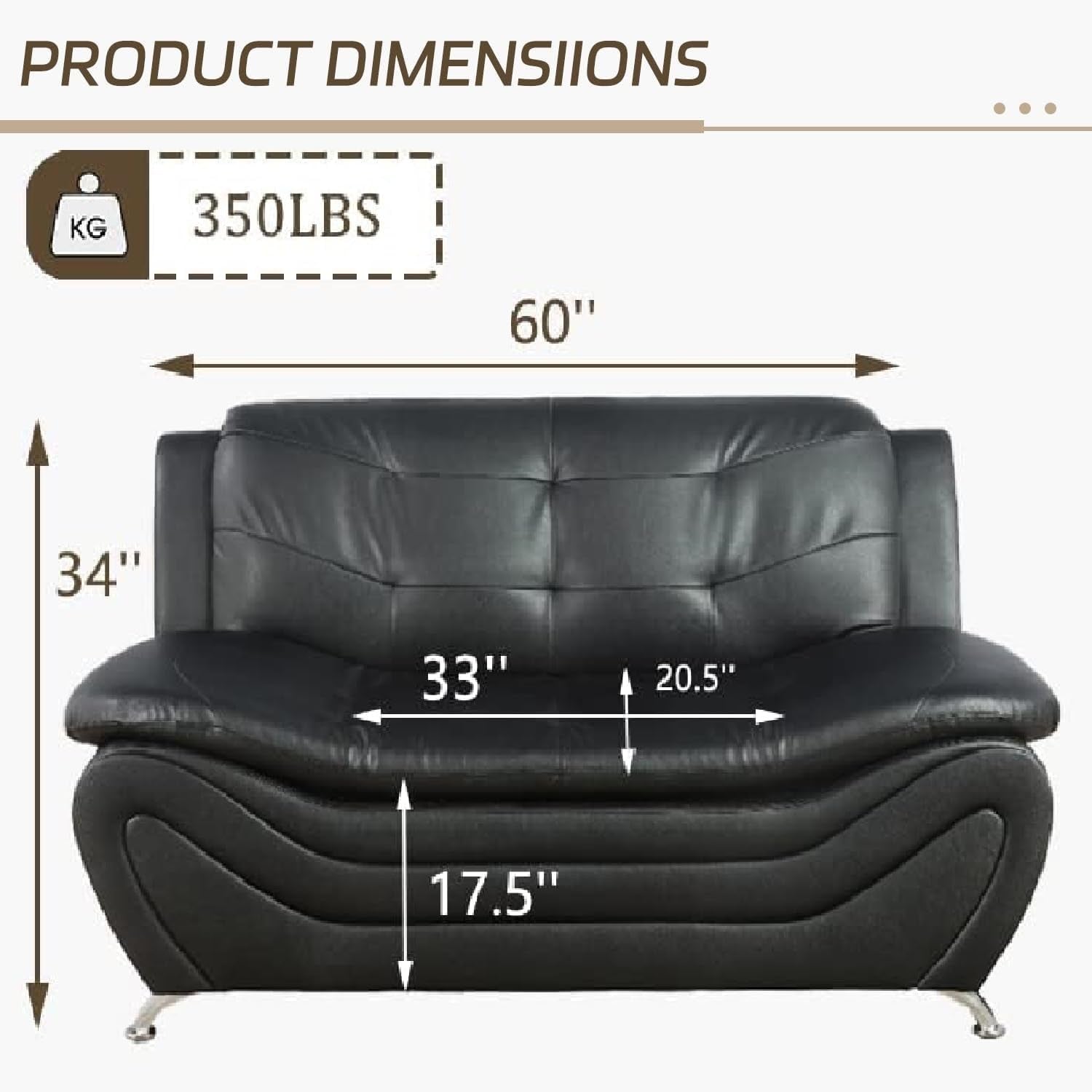 Contemporary Living Room Furniture Set, Faux Leather Sofa Set for Living Room/House/Bedroom/Office/Apartment (Black-A, Loveseat), F45&F46 ShipItFurniture