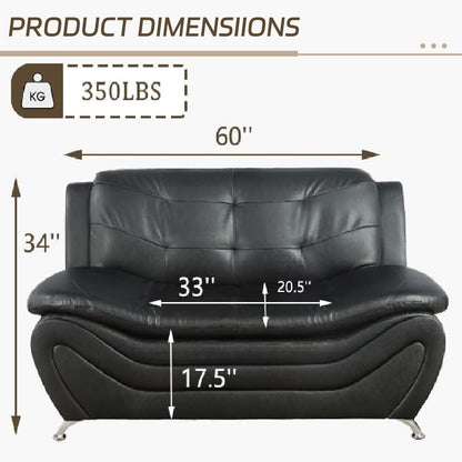Contemporary Living Room Furniture Set, Faux Leather Sofa Set for Living Room/House/Bedroom/Office/Apartment (Black-A, Loveseat), F45&F46 ShipItFurniture