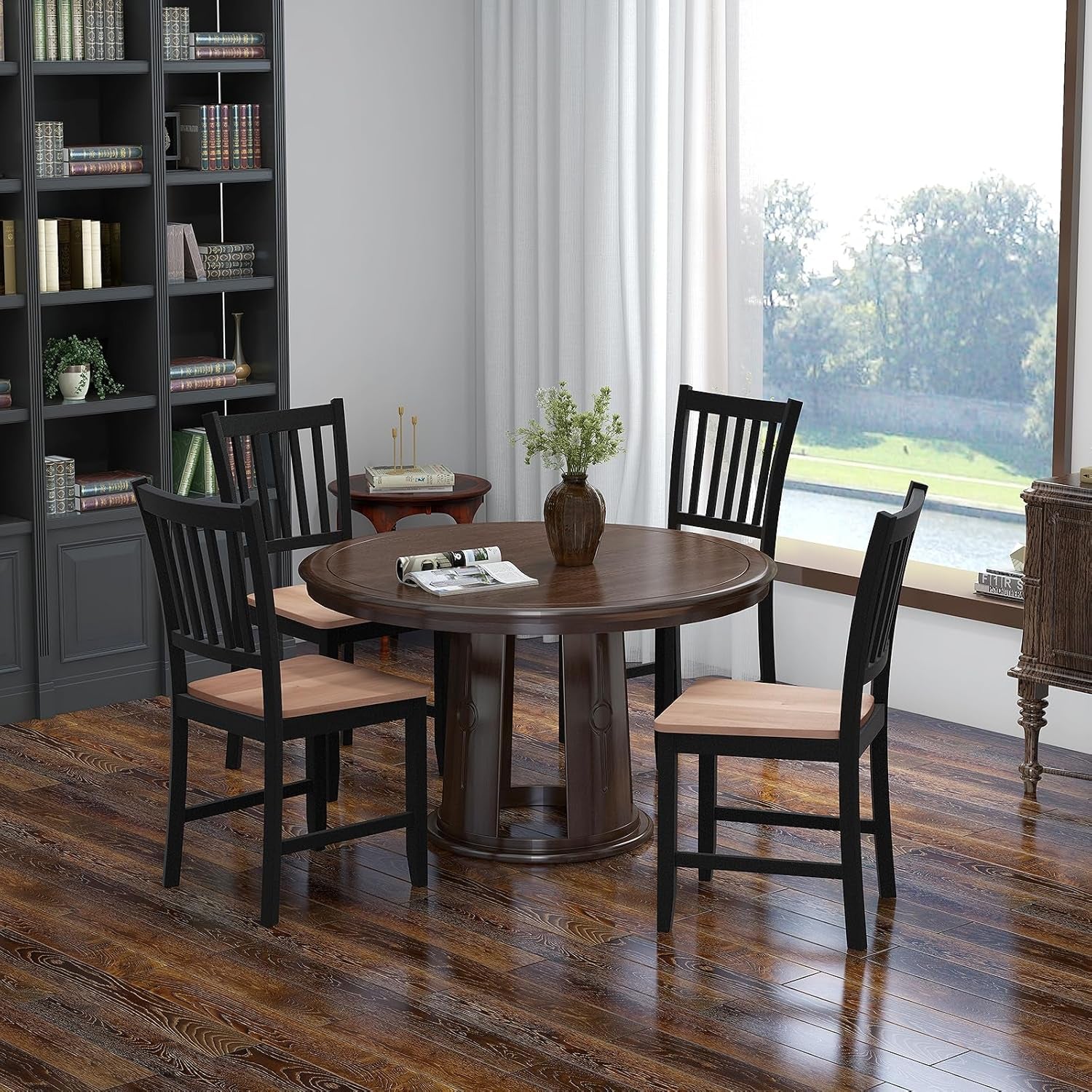 Wooden Dining Chairs Set of 4, Farmhouse Kitchen Chair with Rubber Wood Legs, Easy to Assemble Armless Dining Side Chairs, Dining Room Chairs, Black ShipItFurniture