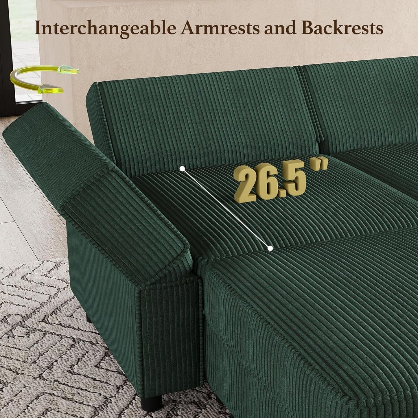 Green Modular Sectional Sofa Featuring Deep Storage ShipItFurniture