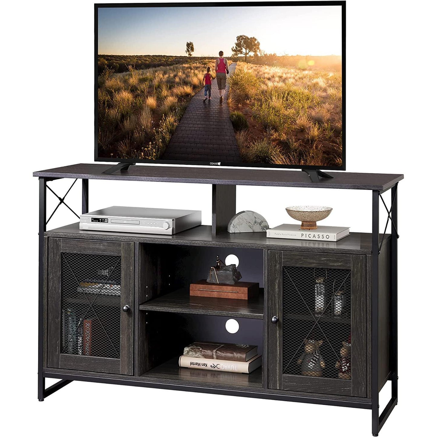 55 Inch TV Stand With Storage Console Industrial Farmhouse
