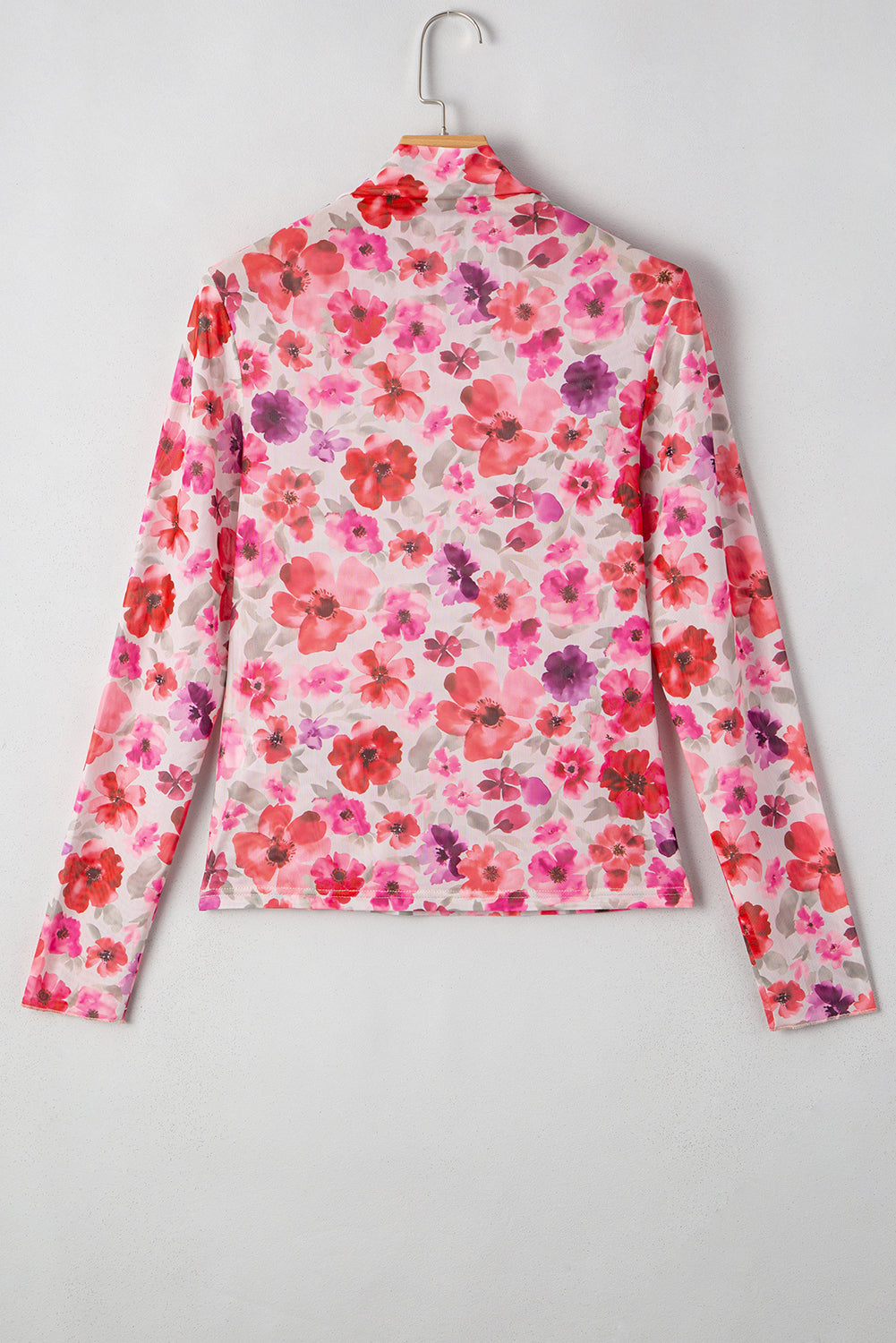 Rosalie Floral Long Sleeve Slim Fit Mesh Top Threaded Pear