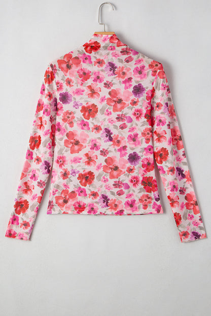 Rosalie Floral Long Sleeve Slim Fit Mesh Top