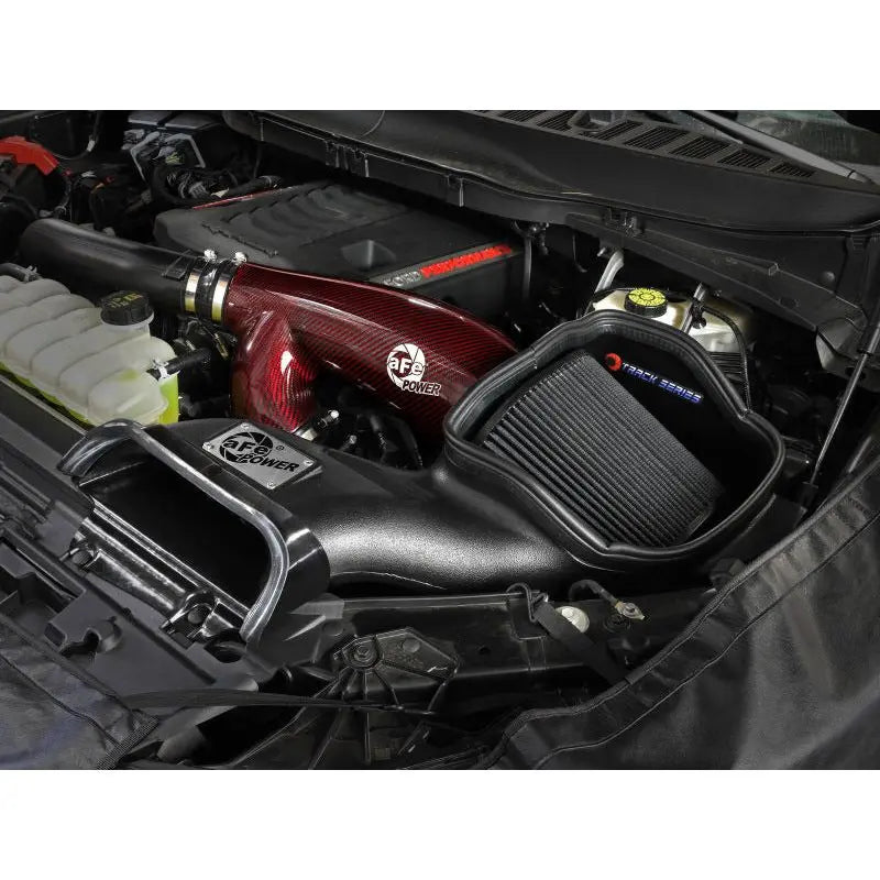 aFe 17-24 Ford F-150 Track Series Red Kevlar Carbon Fiber C/A Intake System w/Black Pro 5R Filter NP Motorsports