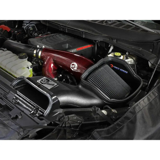 aFe 17-24 Ford F-150 Track Series Red Kevlar Carbon Fiber C/A Intake System w/Black Pro 5R Filter NP Motorsports