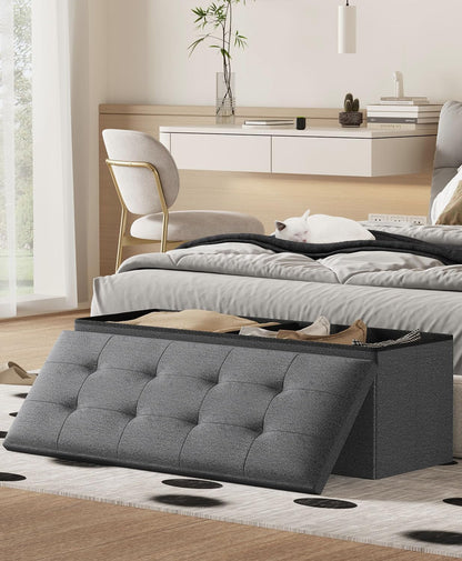 Charcoal Gray Classic Folding Storage Ottoman 43Inch ShipItFurniture