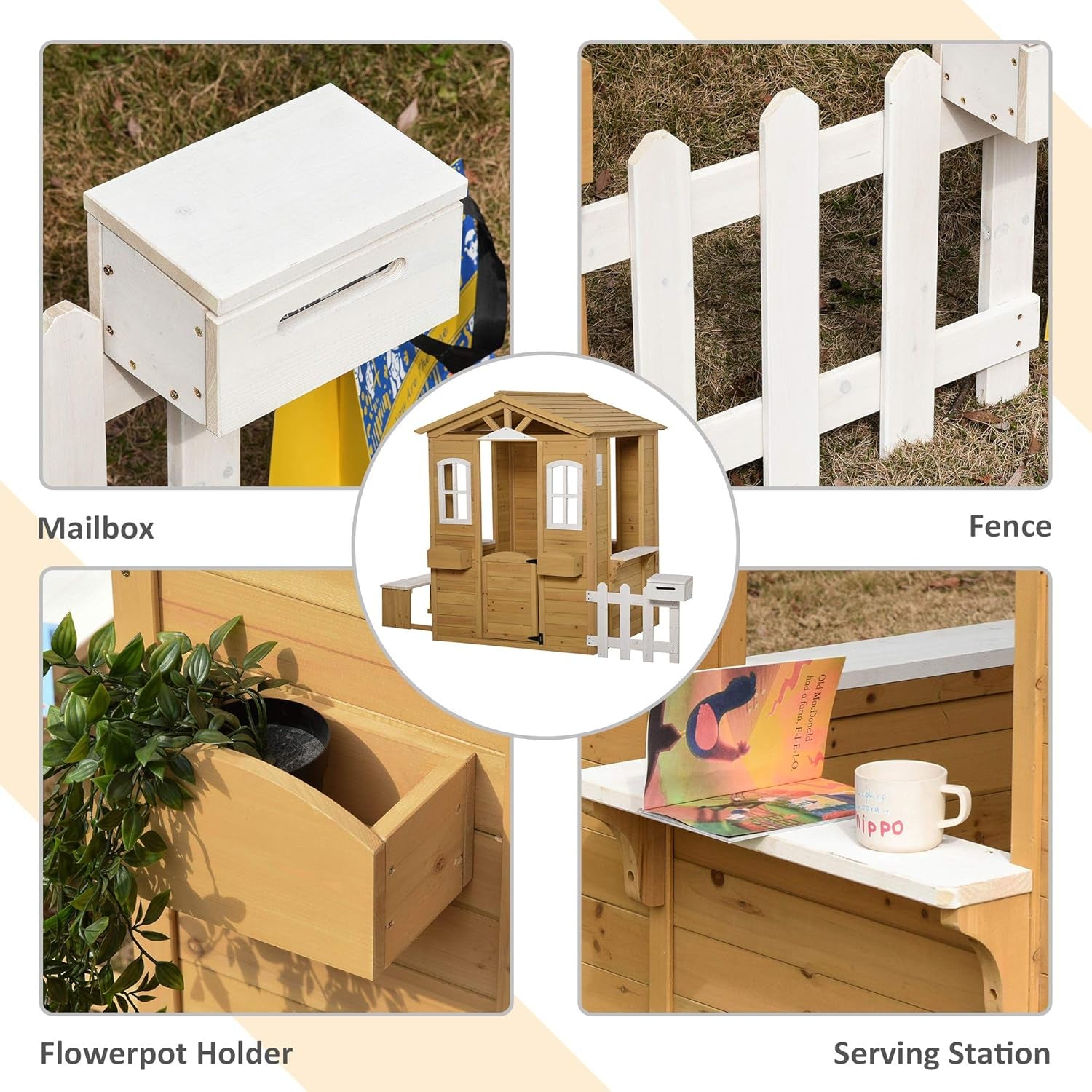 Kids Outdoor Wood Playhouse with Working Features ShipItFurniture