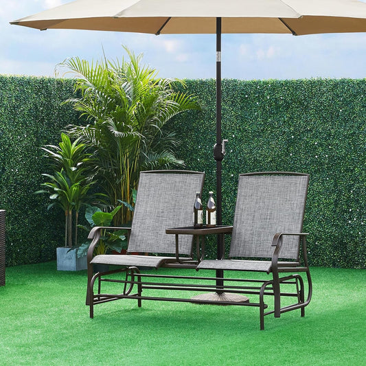 Two-Seat Outdoor Glider Bench with Center Table ShipItFurniture