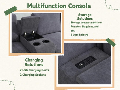 Flannel Modular Sectional Sofa With USB Ports Grey ShipItFurniture