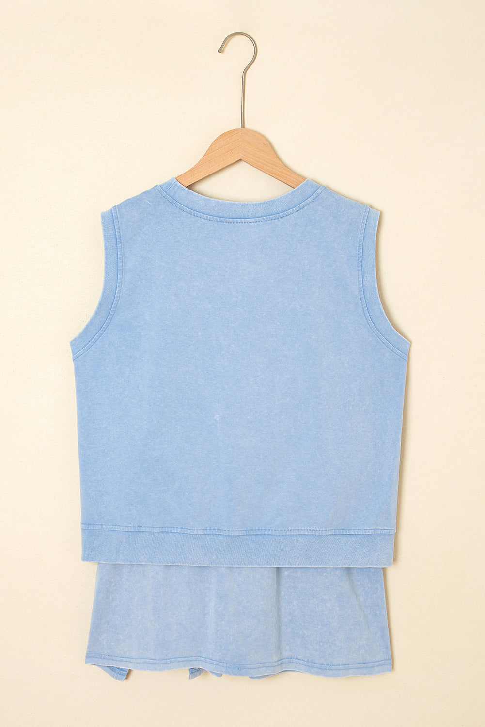 Aria 2 Pieces Mineral Wash Cotton Tank Top Lined Split Skirt Set Threaded Pear