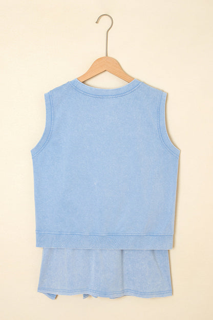 Aria 2 Pieces Mineral Wash Cotton Tank Top Lined Split Skirt Set