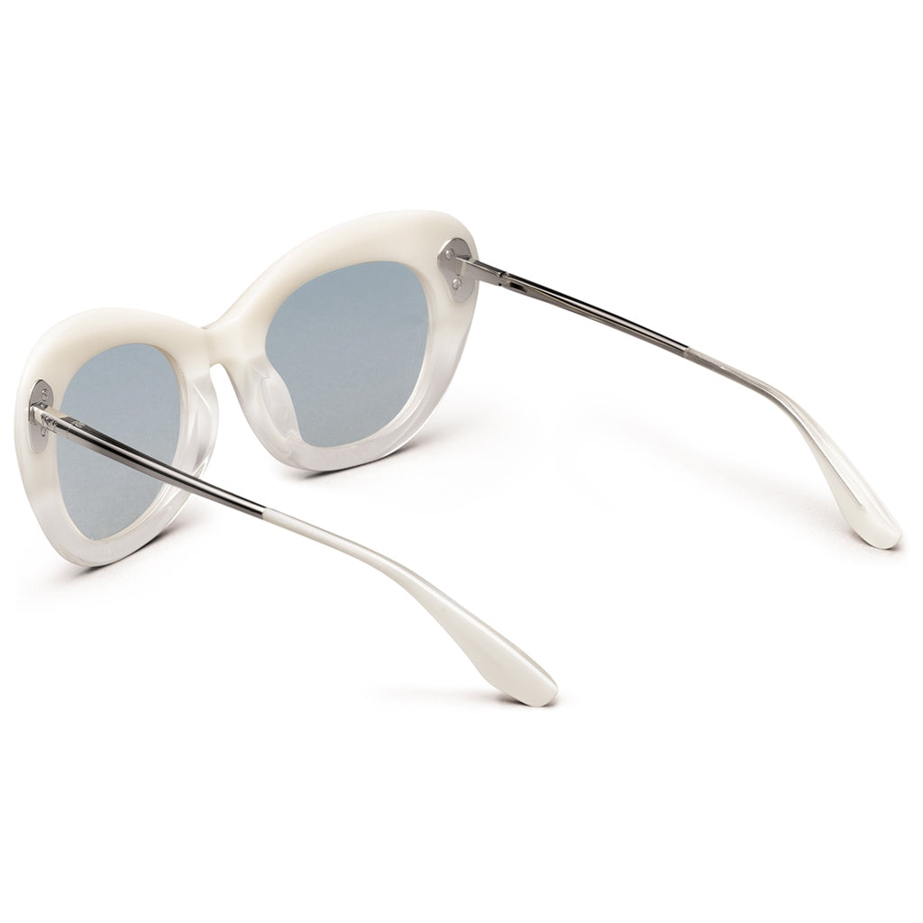 Faye: Polished Ivory Fade - Chrome / Light Blue Chrome Flash Lens - Get it from Bo