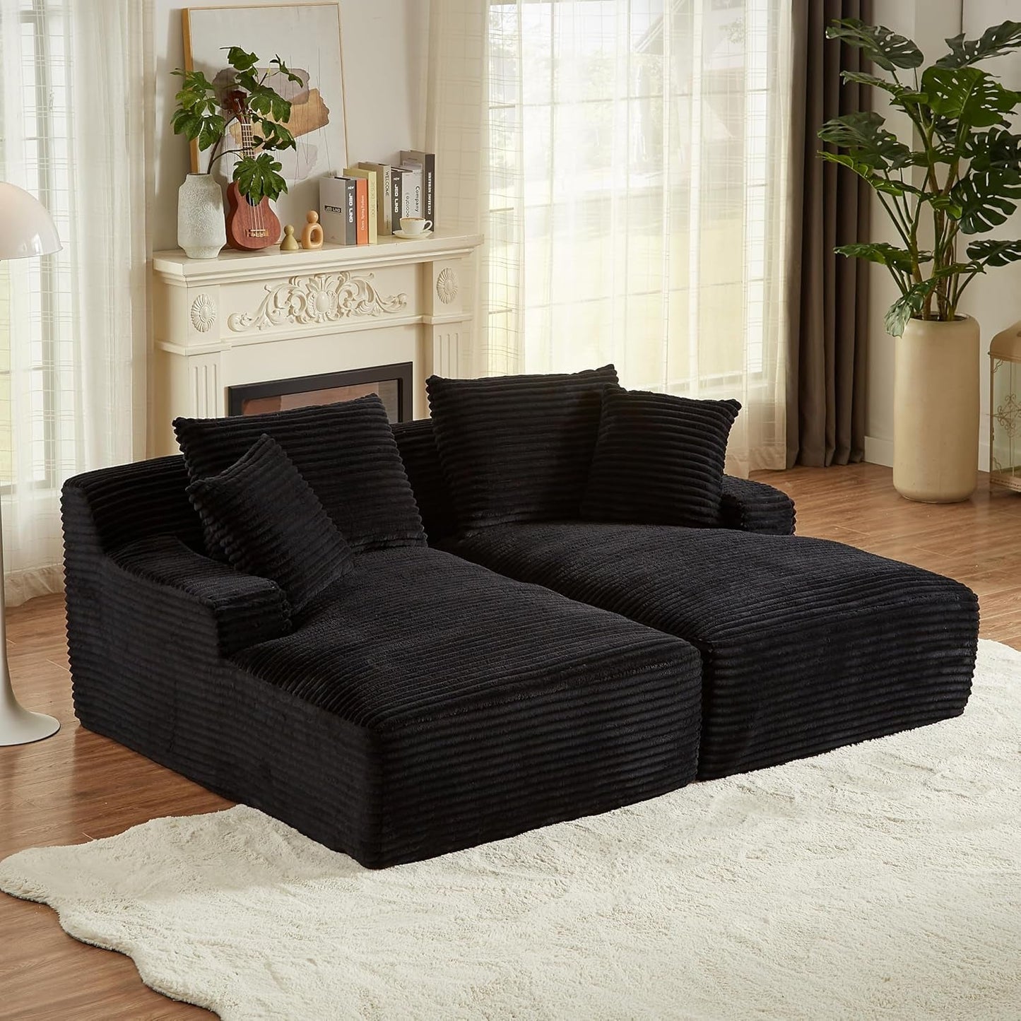 Oversized Corduroy Chaise Lounge Loveseat With Sleeper Sofa ShipItFurniture
