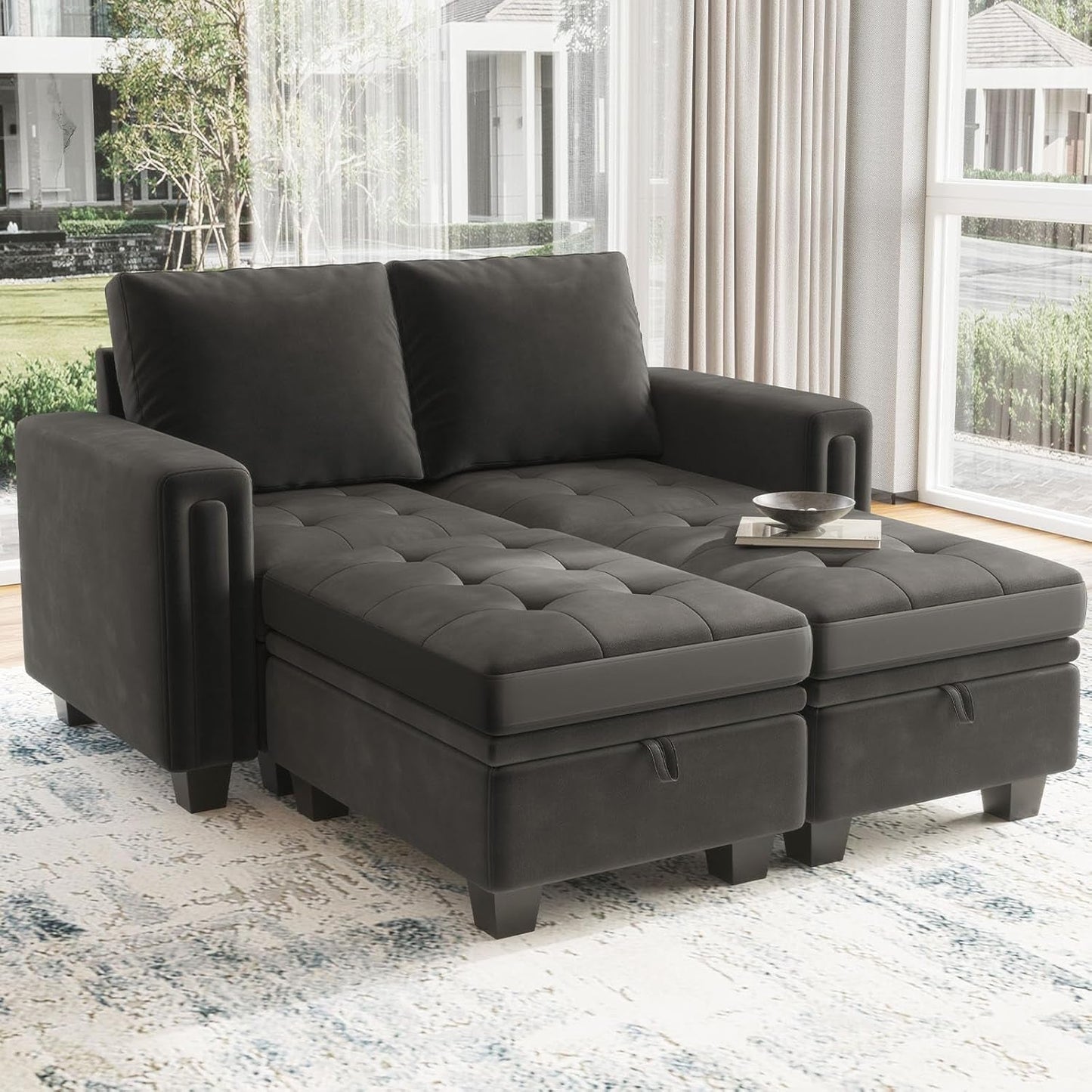 Grey Velvet Modular Sectional Sofa With Storage And Sleeper ShipItFurniture