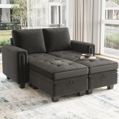 Grey Velvet Modular Sectional Sofa With Storage And Sleeper ShipItFurniture