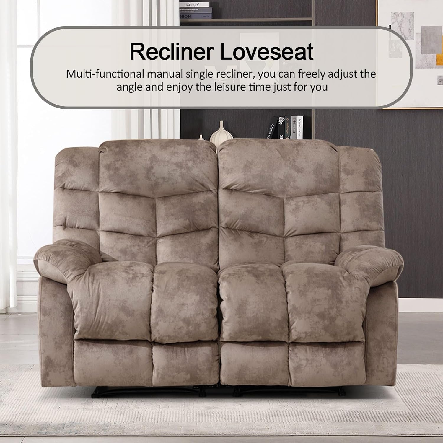 Manual Two Seat Loveseat Recliner Sofa Light Brown ShipItFurniture