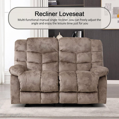 Manual Two Seat Loveseat Recliner Sofa Light Brown ShipItFurniture