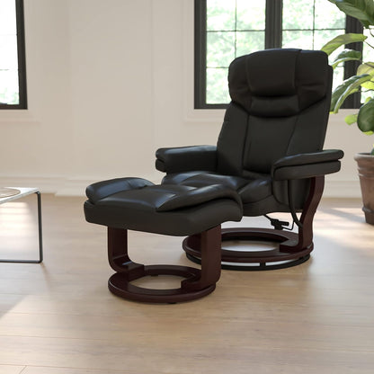 Leathersoft Upholstered Recliner With Ottoman Black ShipItFurniture