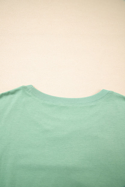 Grass Green Flower Applique Mineral Wash Plus Size Top