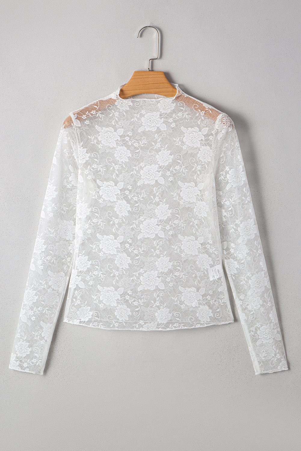Myla Sheer Floral Lace Mesh Mock Neck Long Sleeve Top Threaded Pear