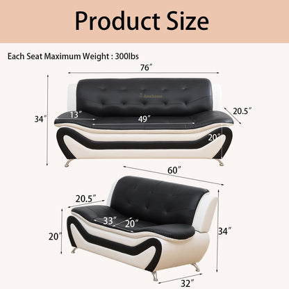 Sectional Sofa Set Modern Faux Leather 5 Seat Black White ShipItFurniture