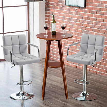 Modern Bar Stools Set of 2 Swivel Kitchen Stool Height Adjustable Square Counter Stool with Back&Armrest PU Leather Stool, Light Grey-3