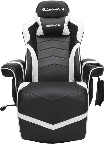 White Gaming Recliner Cupholder And Adjustable Footrest ShipItFurniture