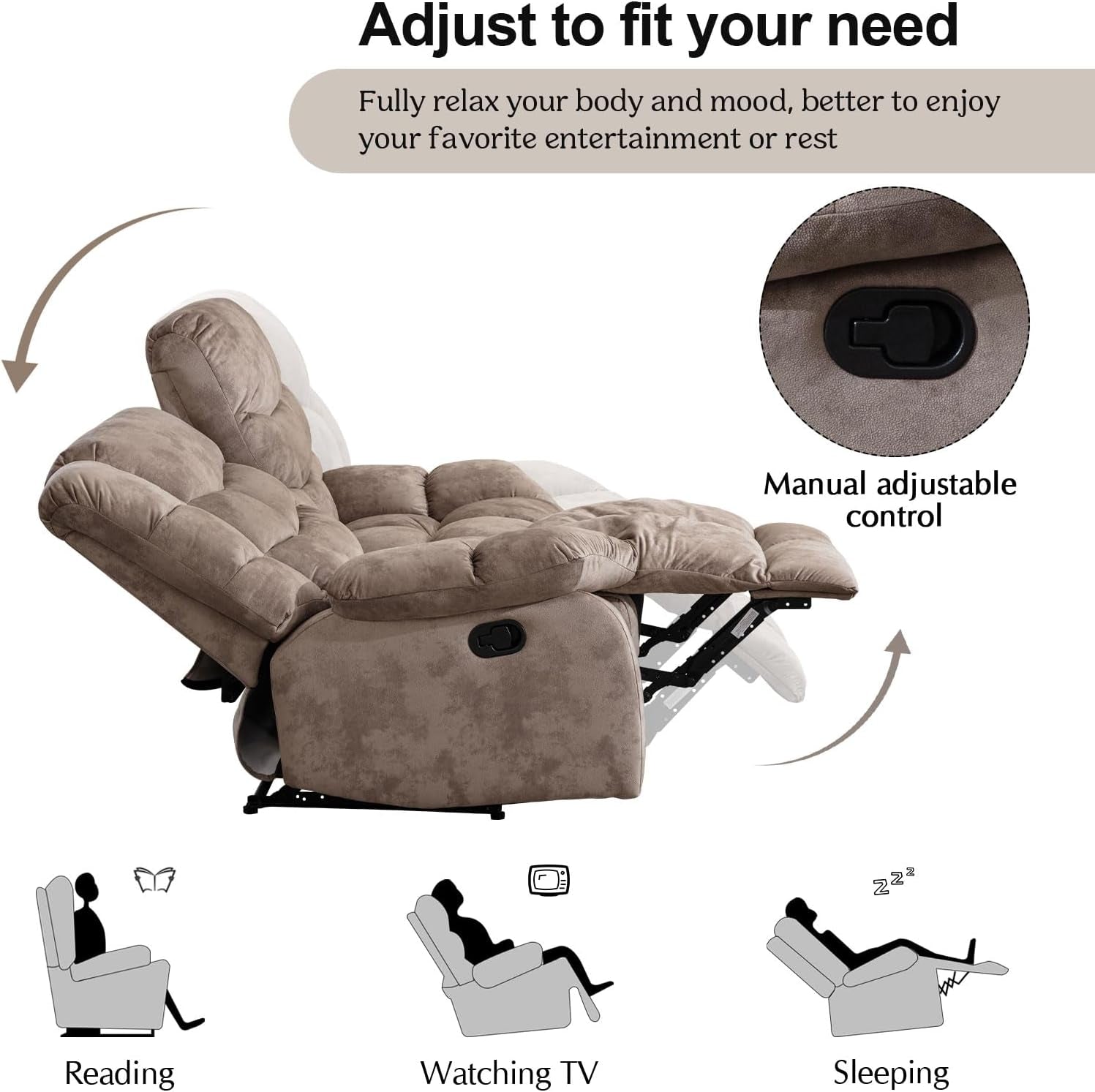 Manual Two Seat Loveseat Recliner Sofa Light Brown ShipItFurniture