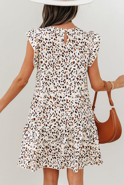 Darcy Leopard Ruffled Keyhole Back Mini Dress